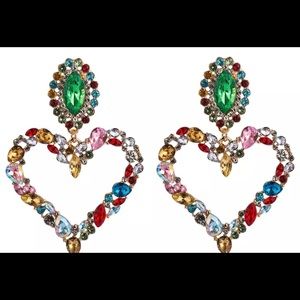 Baroque Heart Earrings Inlaid with Rhinestones